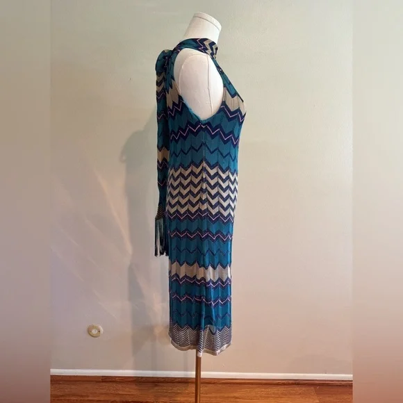 Hale Bob Teal and Cream Chevron Halter Maxi Dress - Picture 5 of 8